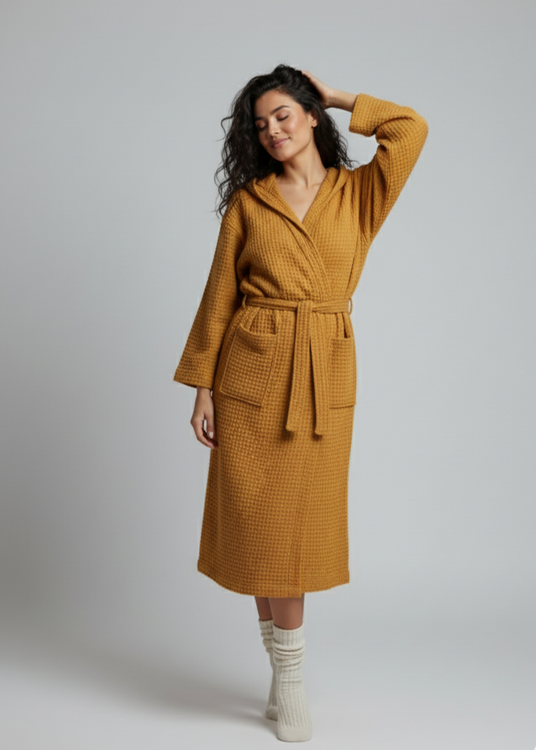 Organic Turkish Cotton Waffle Bathrobe – Lightweight Spa Robe for Men & Women buldano