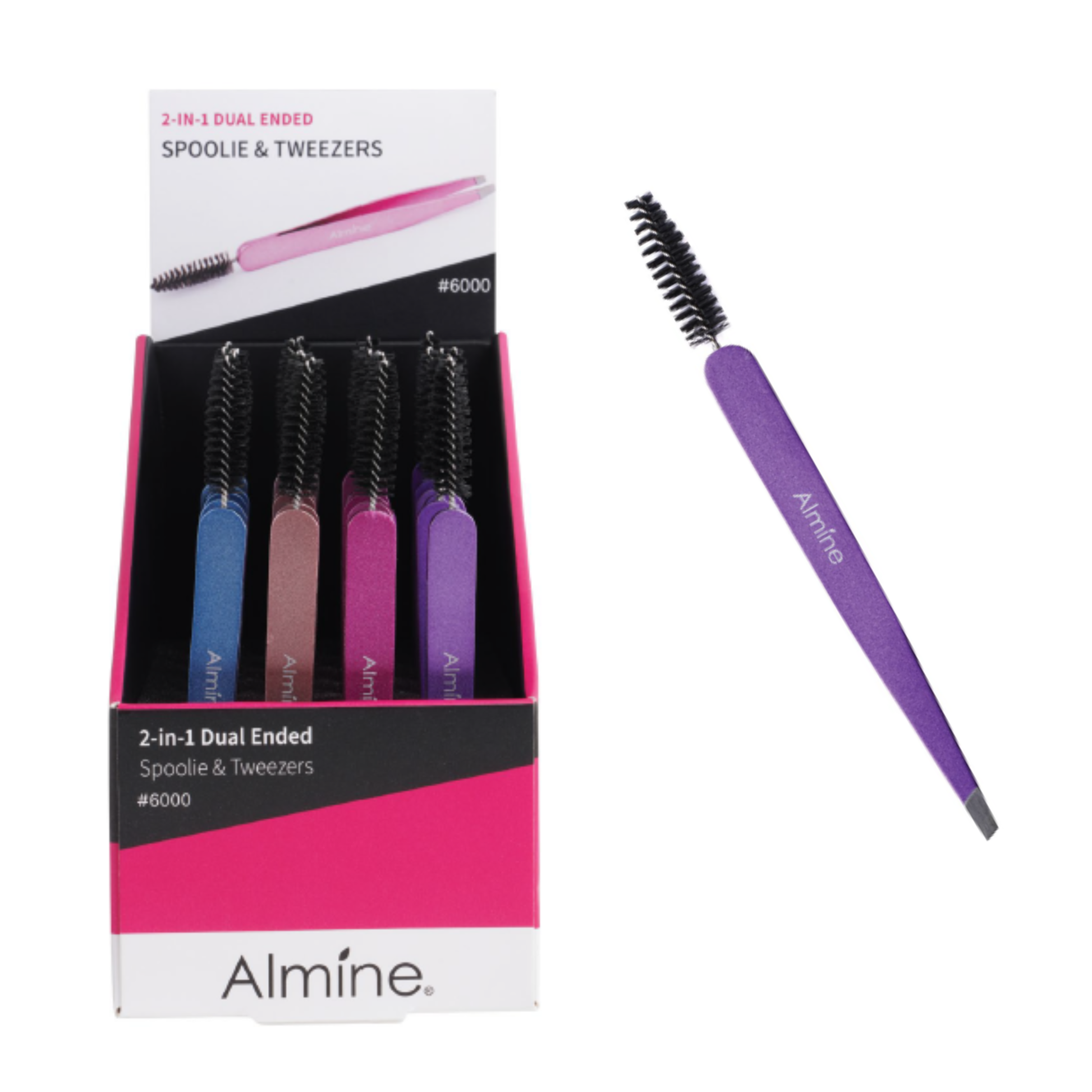 Almine 2 in 1 Dual Ended Spoolie & Tweezer 24ct Display Set Annie International, Inc.