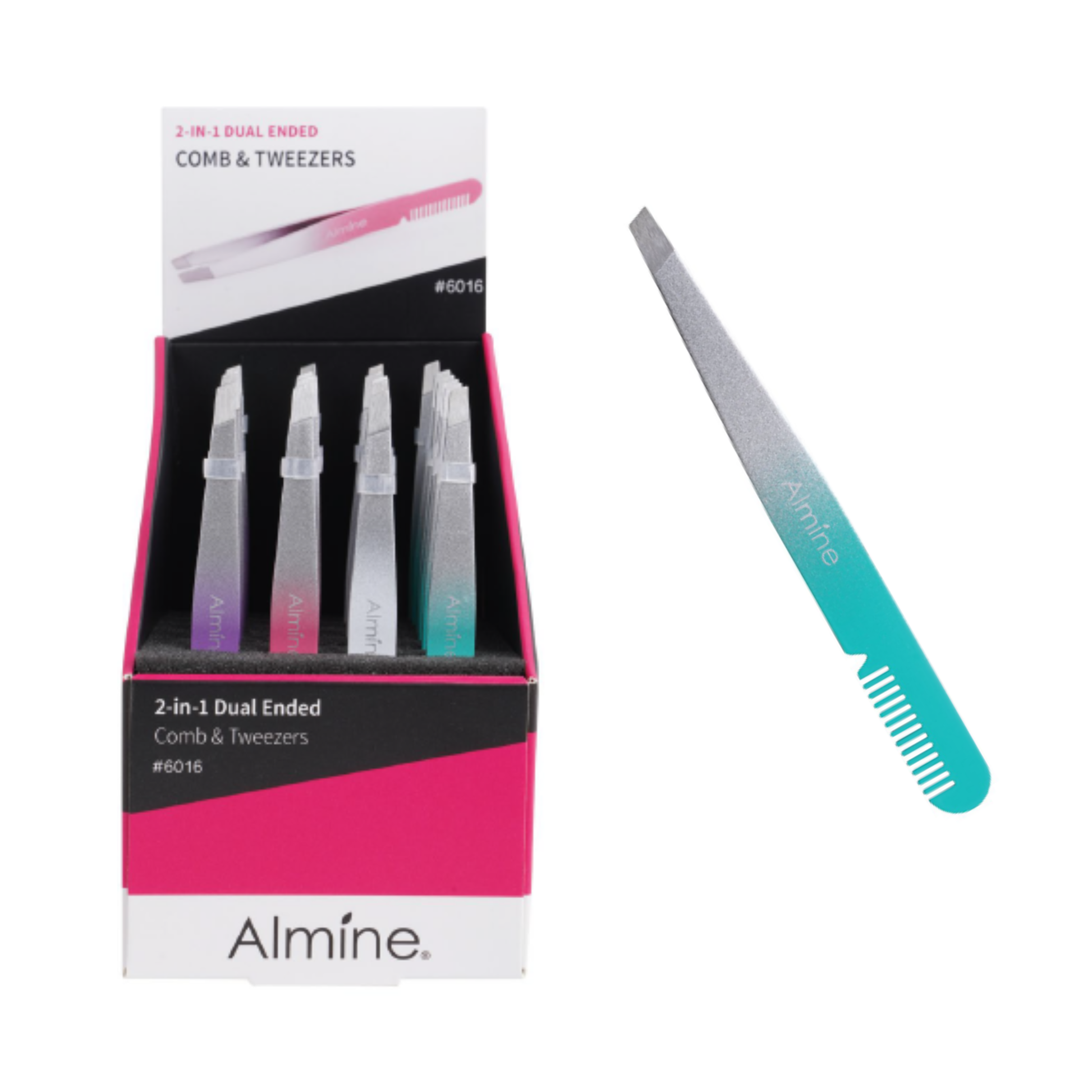 Almine 2 in 1 Dual Ended Comb & Tweezer 24ct Display Set Annie International, Inc.