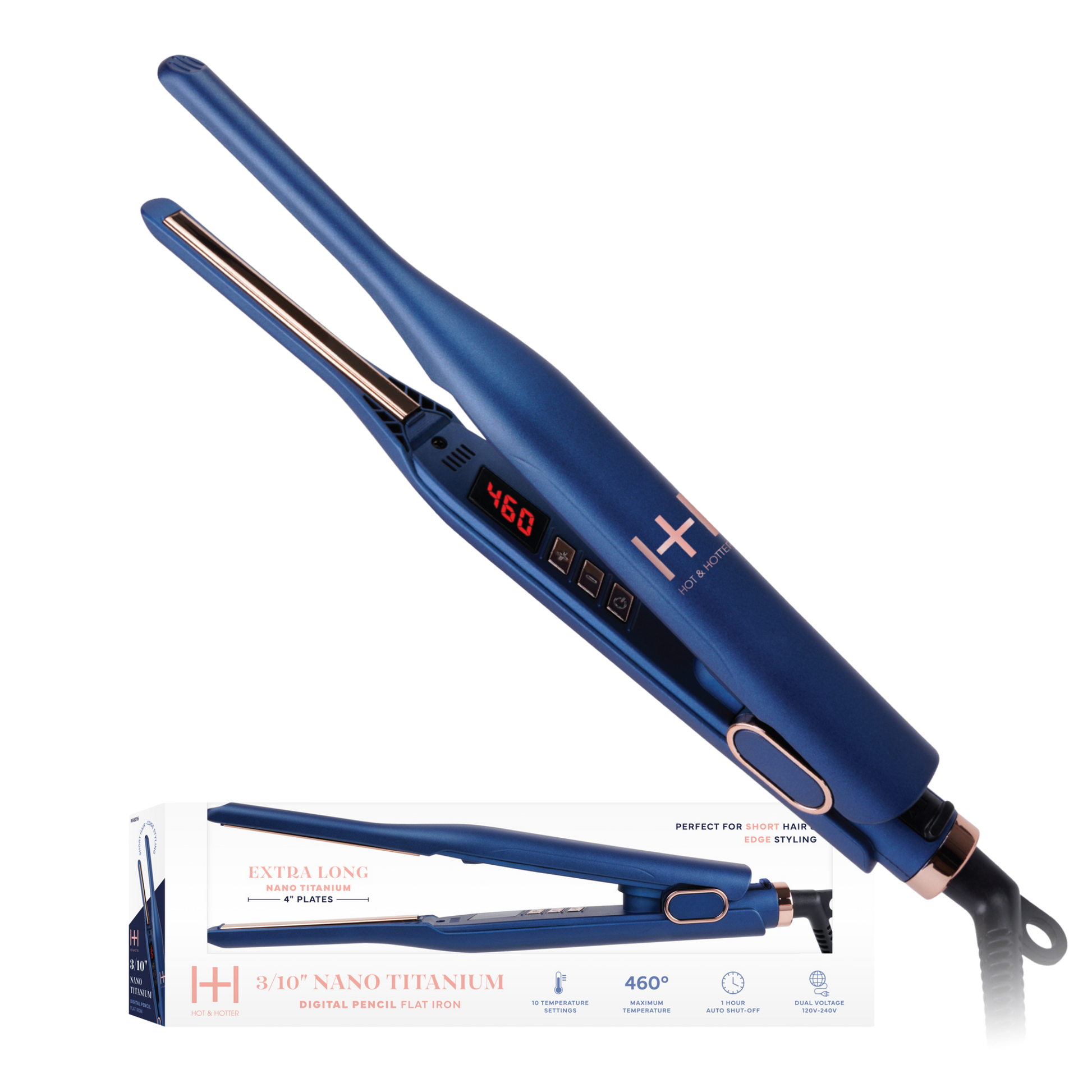 Hot & Hotter Nano Titanium Digital Pencil Flat Iron 3/10 Inch, 1 Count, Blue Annie International, Inc.