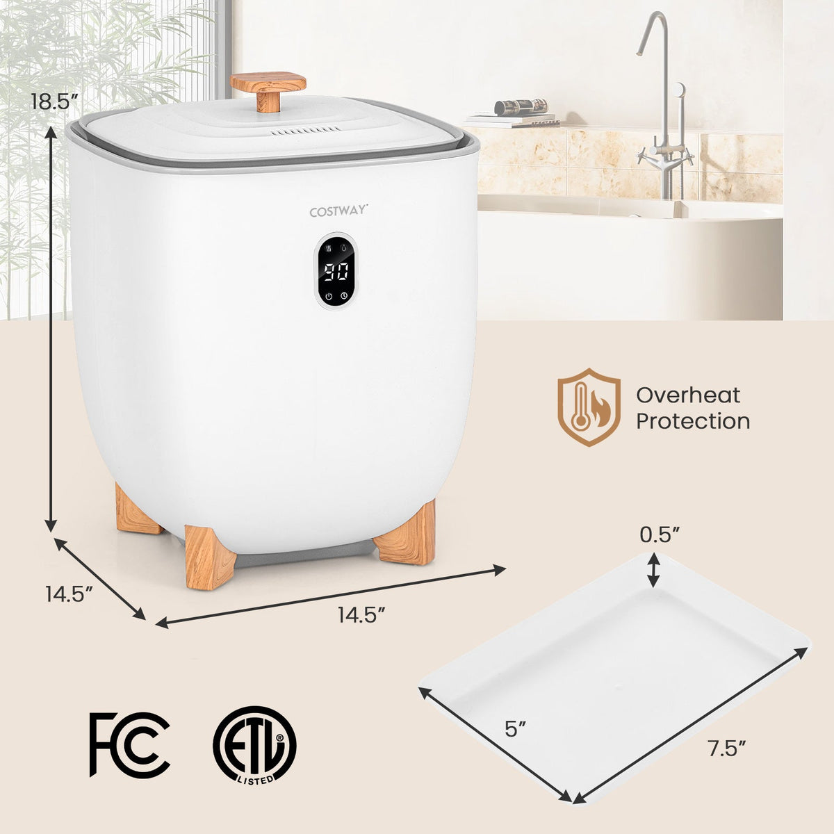 20L Towel Warmer Bucket with PTC Air Heater for Rapid and Even Heating-White DirectDeals