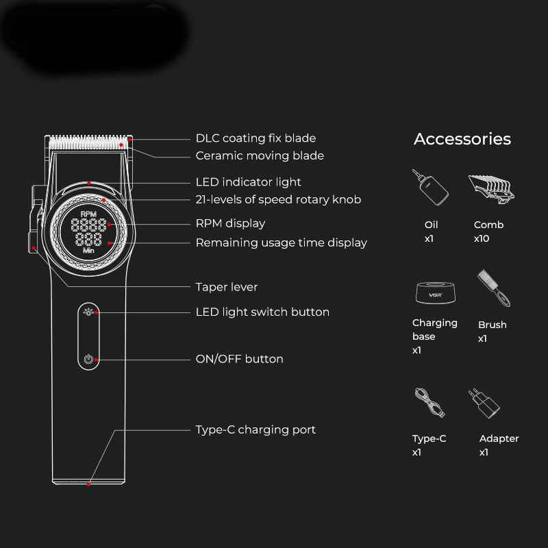 VGR V-001 Professional BLDC Motor Cordless Clipper Certified Clippers