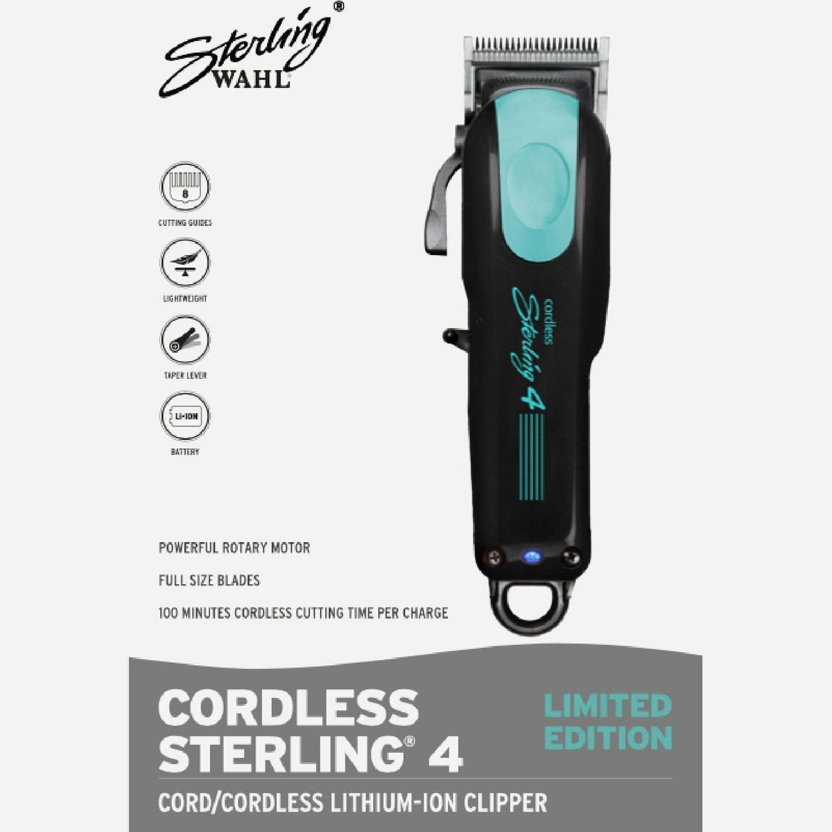 Wahl Sterling Black/Aqua Cord/Cordless Sterling 4 Clipper Limited Edition My Beauty Site Pro