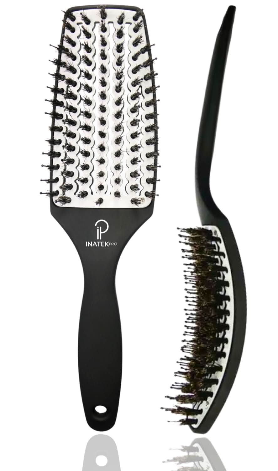 INATEKPRO Curved Vented Boar Bristle Detangler Brush - WHITE | MEDIUM The Beauty Box