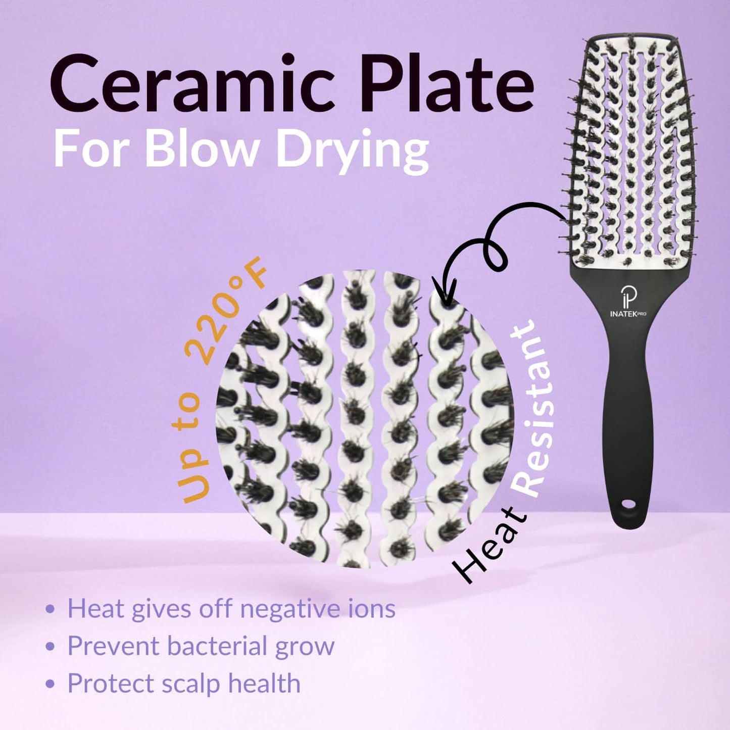 INATEKPRO Curved Vented Boar Bristle Detangler Brush - WHITE | MEDIUM The Beauty Box