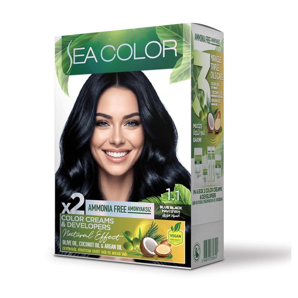 Sea Color Hair Dye 1.1 Blue Black Beauty Care Bag