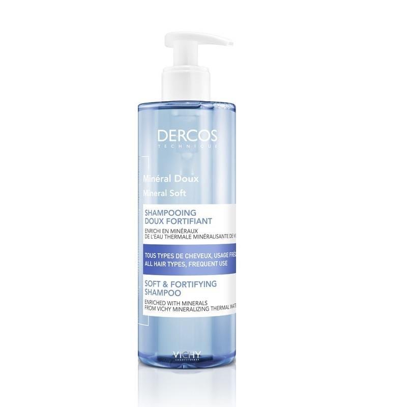 Vichy Dercos Mineral Soft Shampoo 400ml - Strengthening Daily Use for All Hair Types Beauty Care Bag