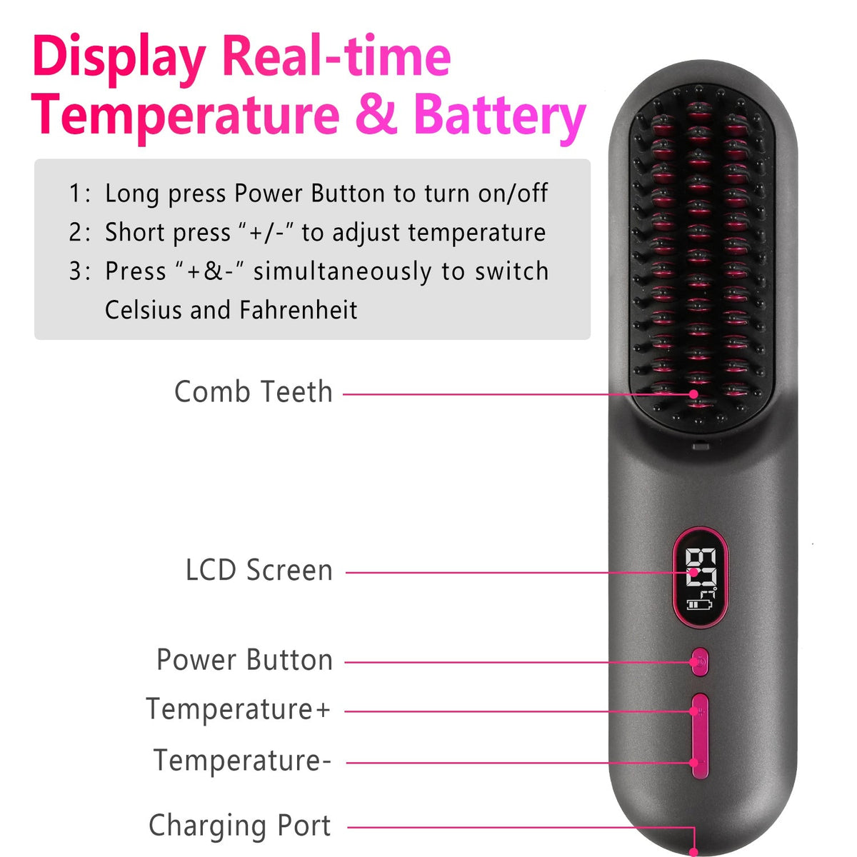 Cordless Hair Straightener Brush Gamba Beauty