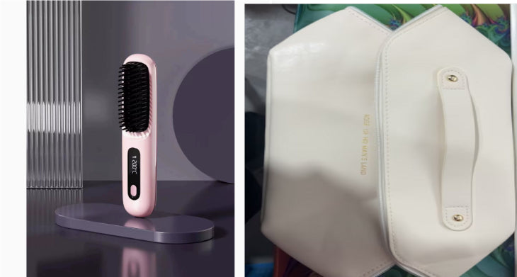 2 In 1 Straight Hair Comb Wireless Hair Straightener Brush Hair Fast Heating Portable Hot Curler USB Charging My Store