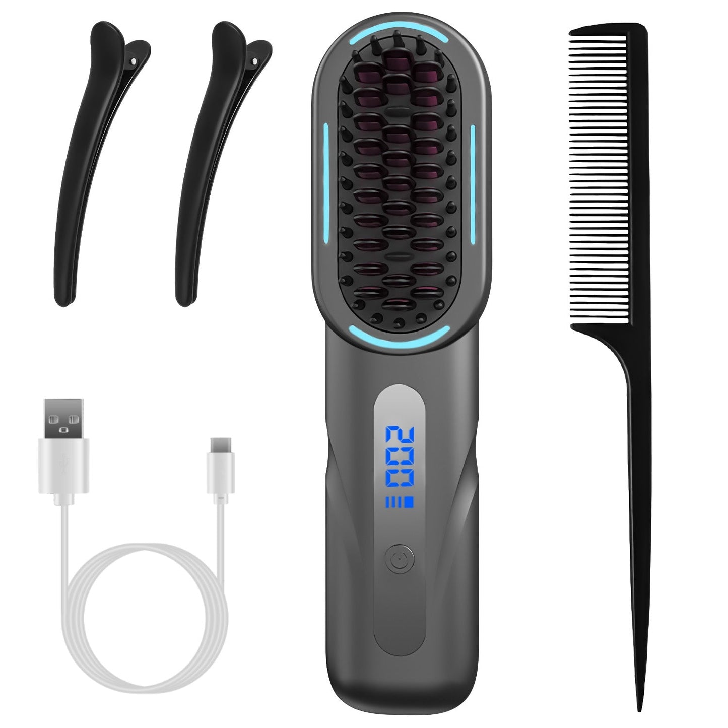 Cordless Hair Straightener Brush Rechargeable Mini Styling Comb with 4 Heating Levels Blue Light Sterilization Single press Stray Hair Removal 20Mins GBruno Store