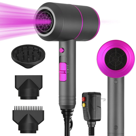1800W Hair Dryer Portable Compact Hair Blow Dryer with Cool/Warm/Hot Wind with Diffuser Concentrator/Comb Nozzle ALCI Plug Overheat Protection for Wom Gamba Beauty