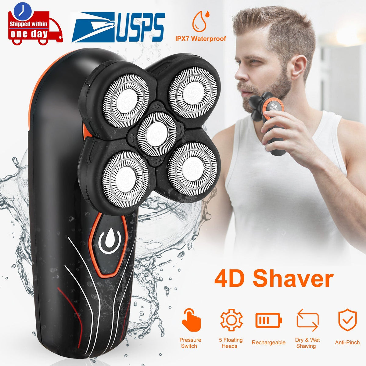 4D Electric Shavers Razor IPX7 Waterproof Wet & Dry 5 Floating Head Rotary Shavers Rechargeable Beard Trimmer Shaving Razor for Men GBruno Store