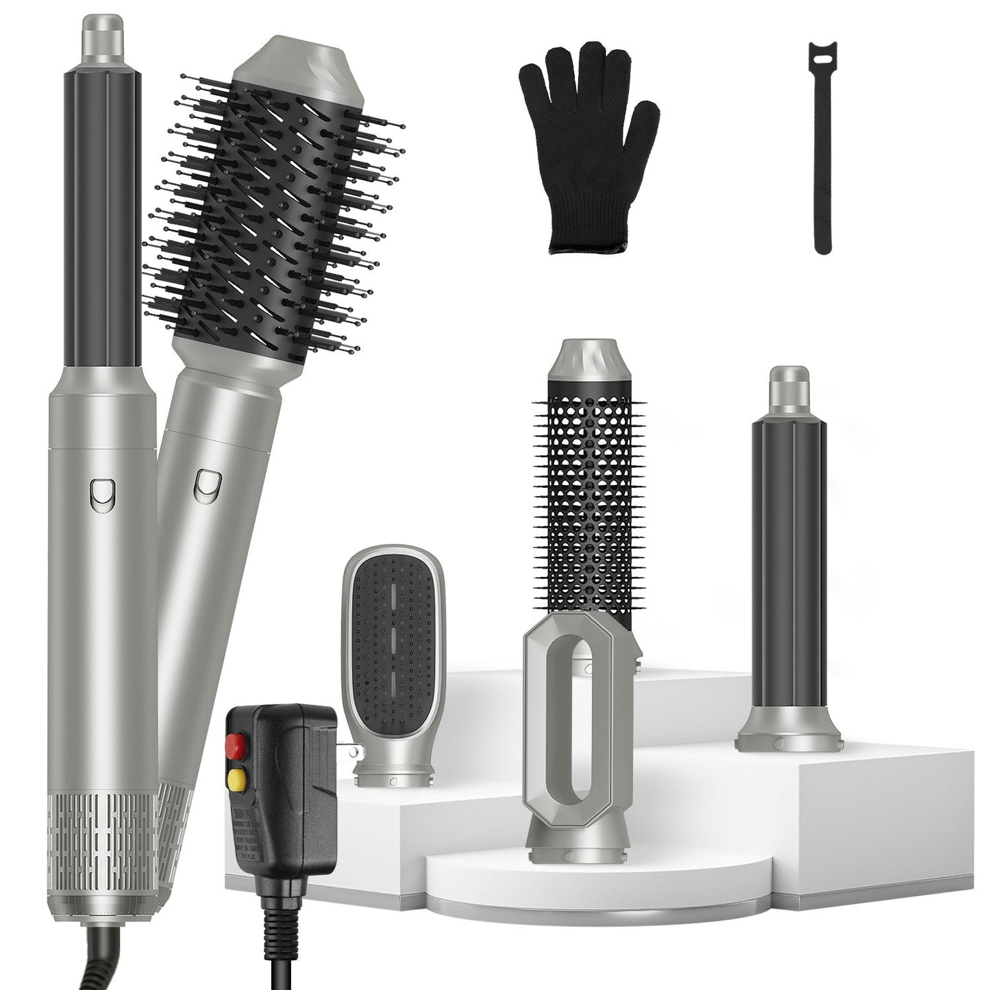 6 In 1 Hot Air Styler Volumizer Straightener Curler Dryer Automatic Wrap Styler Hair Dryer Brush Set with 3 Temp Settings ALCI Plug Glove Cable Zip Ti GBruno Store