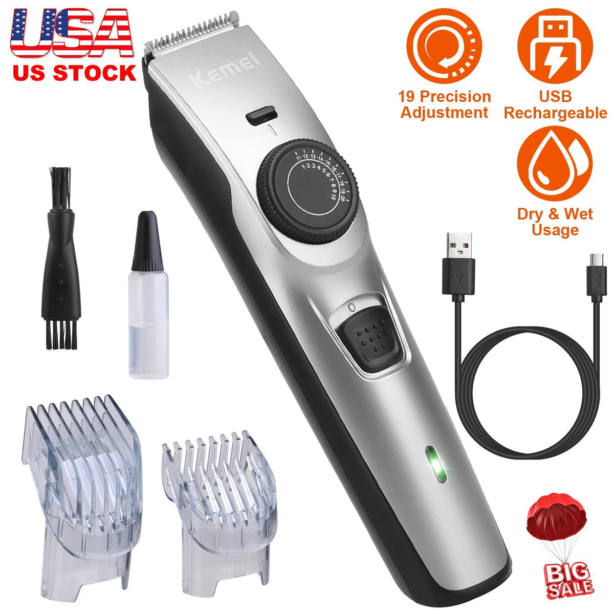 Cordless Beard Trimmer USB Rechargeable Beard Grooming Kit Electric Razor Hair Shaver Clipper with Precision Dial GBruno Store