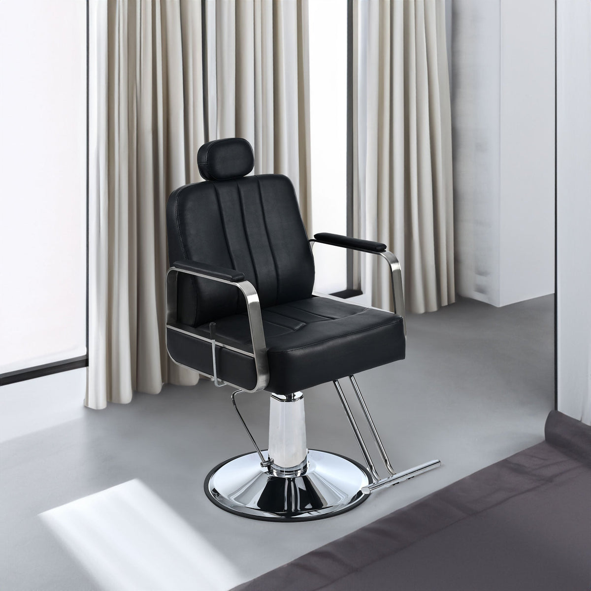 Premium Reclining barber Chair Salon Chair for Hair Stylist with Heavy Duty Hydraulic Pump, 360° Rotation  Black American Smart