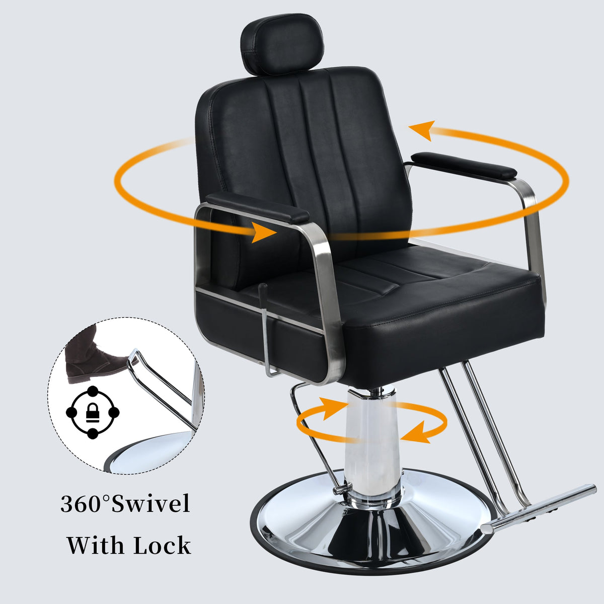 Premium Reclining barber Chair Salon Chair for Hair Stylist with Heavy Duty Hydraulic Pump, 360° Rotation  Black American Smart
