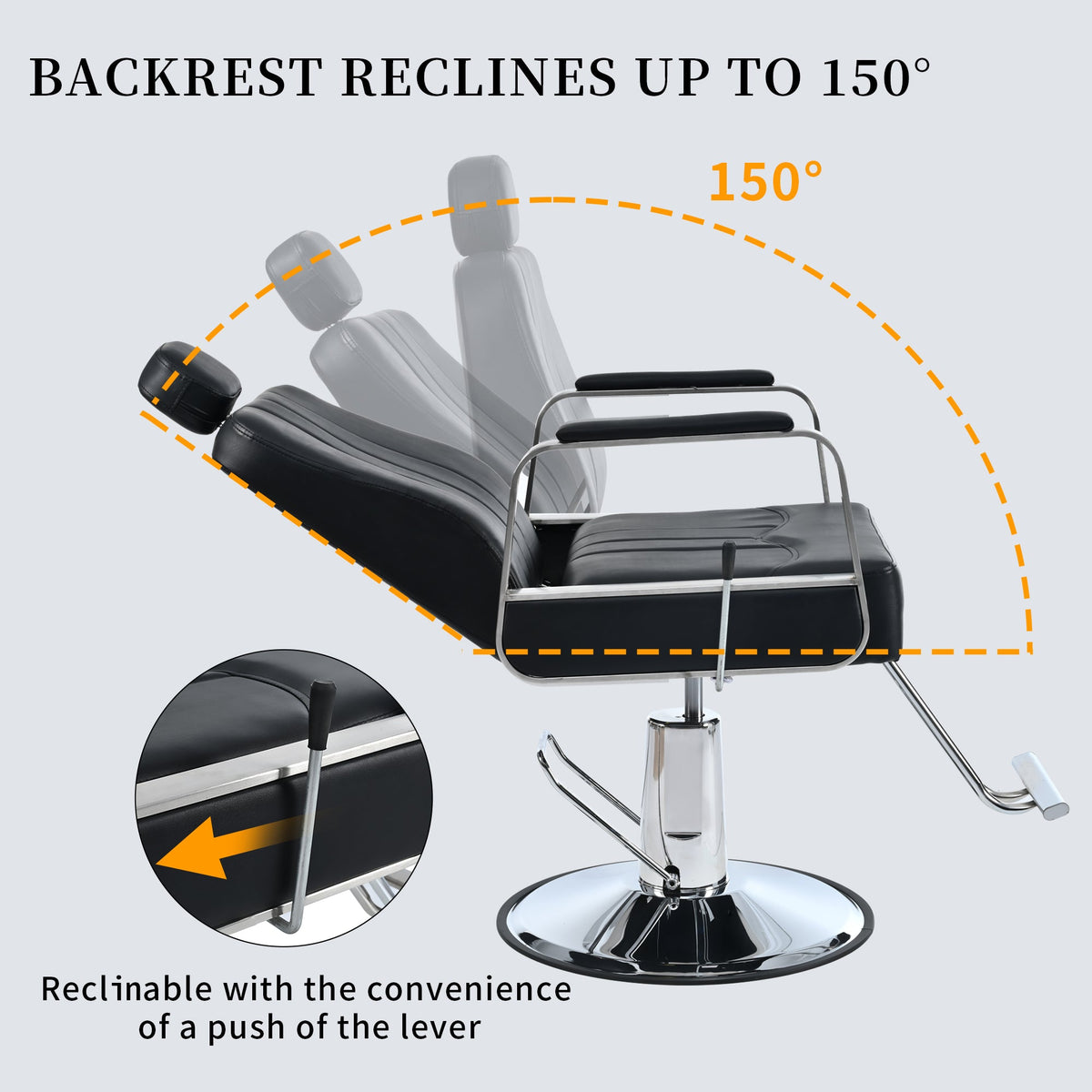 Premium Reclining barber Chair Salon Chair for Hair Stylist with Heavy Duty Hydraulic Pump, 360° Rotation  Black American Smart