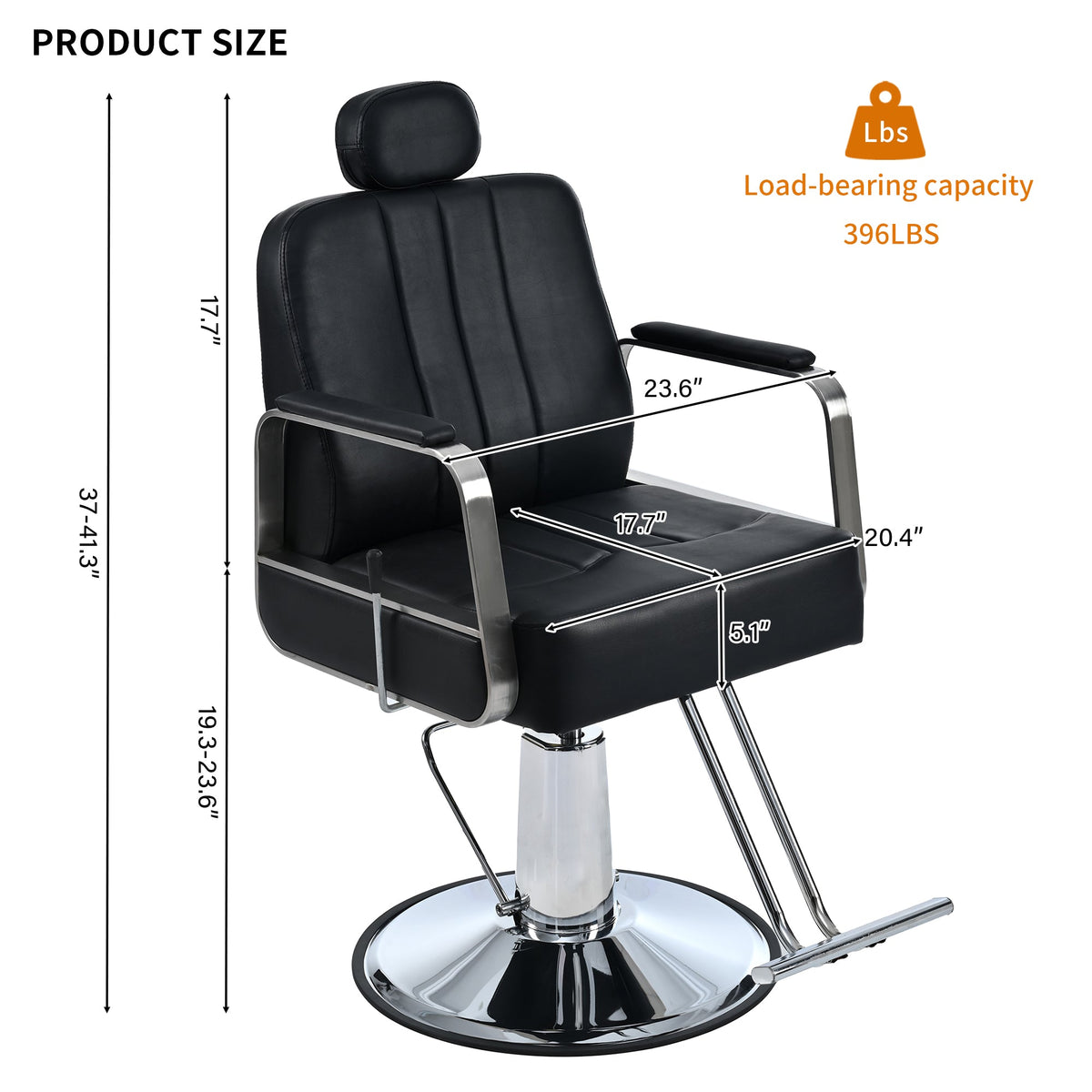 Premium Reclining barber Chair Salon Chair for Hair Stylist with Heavy Duty Hydraulic Pump, 360° Rotation  Black American Smart