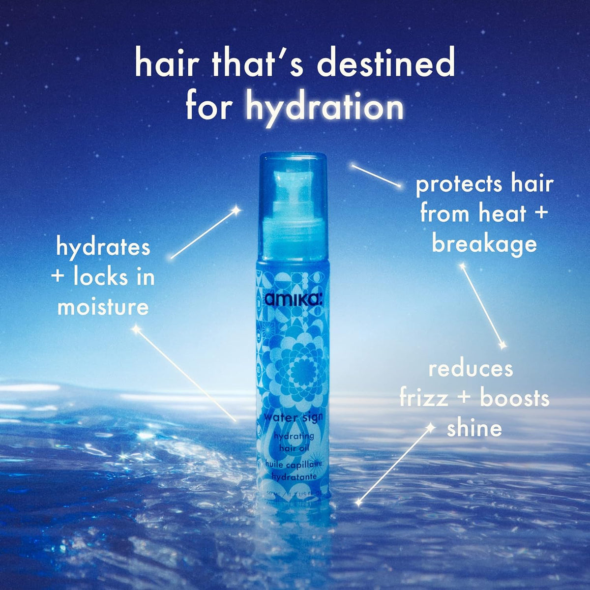 Amika Water Sign Hydrating Hair Oil with Hyaluronic Acid 1.7 Oz Nava Beauty
