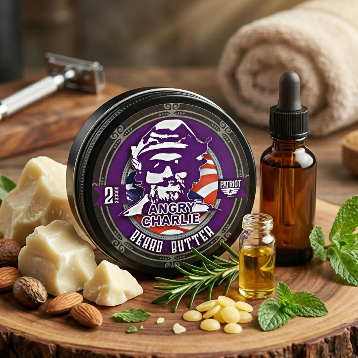 Angry Charlie 2oz Beard Balm Vanilla and Cedarwood Cologne Patriot And Company
