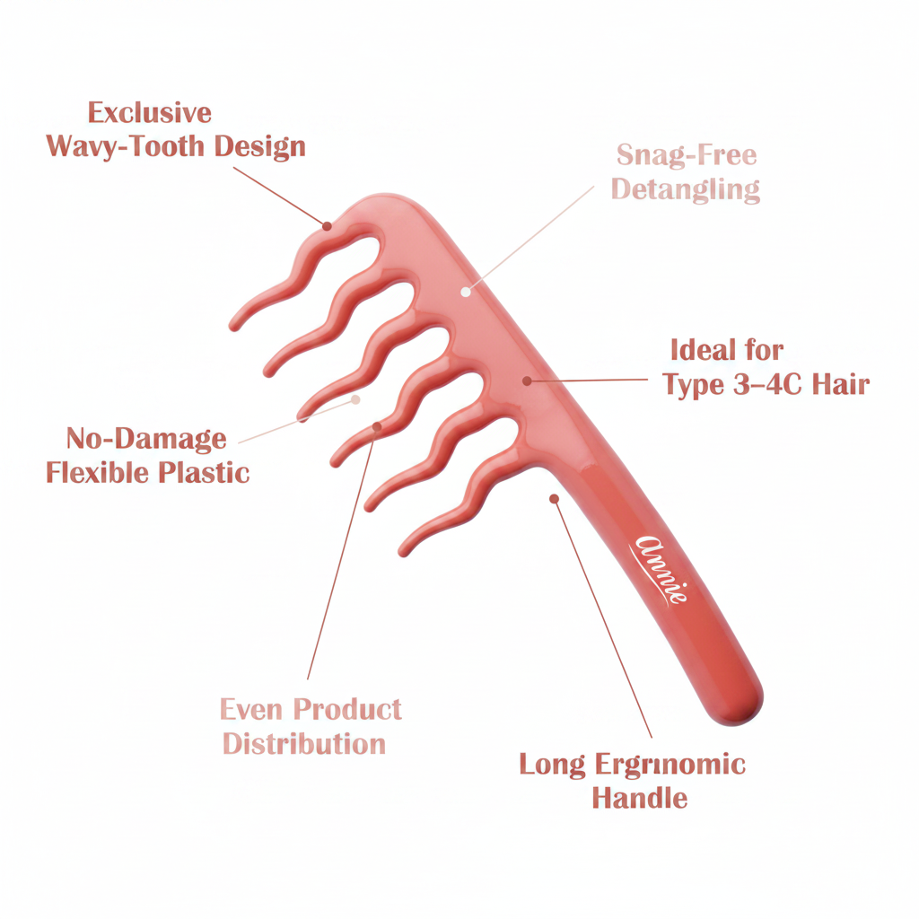 Annie Effortless Detangler Wavy Comb, 1 Count, Orange Annie International, Inc.