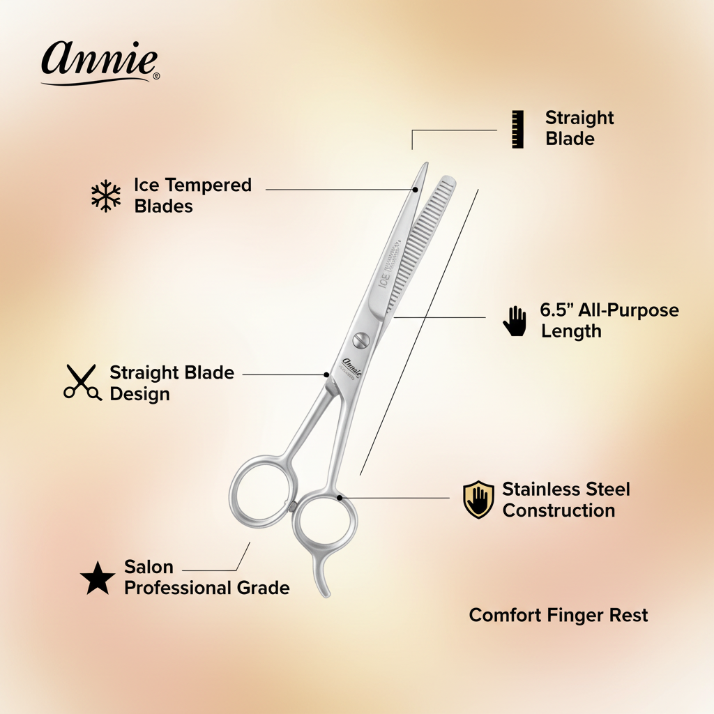 Annie Ice Tempered Stainless Steel Hair Shears 6.5 Inch, 1 Count, Silver Annie International, Inc.
