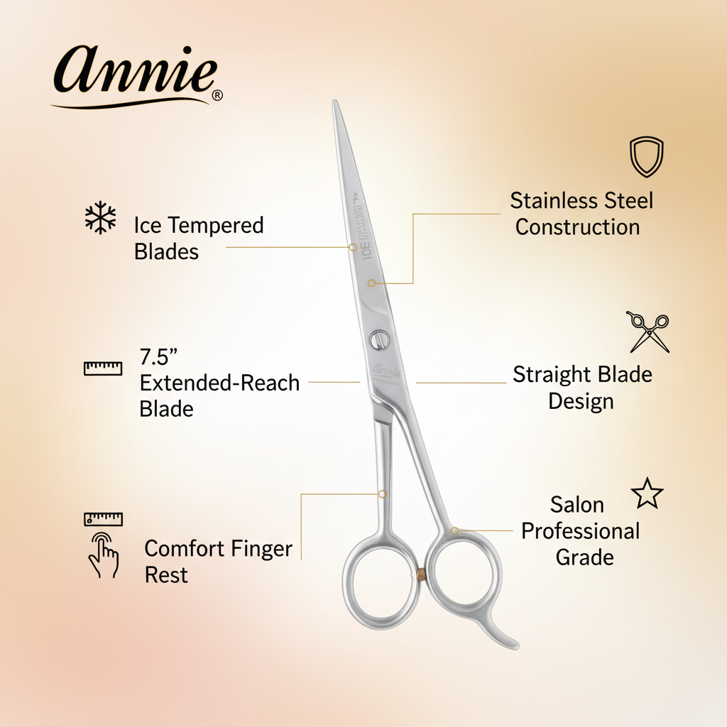 Annie Ice Tempered Stainless Steel Hair Shears 7.5 Inch, 1 Count, Silver Annie International, Inc.