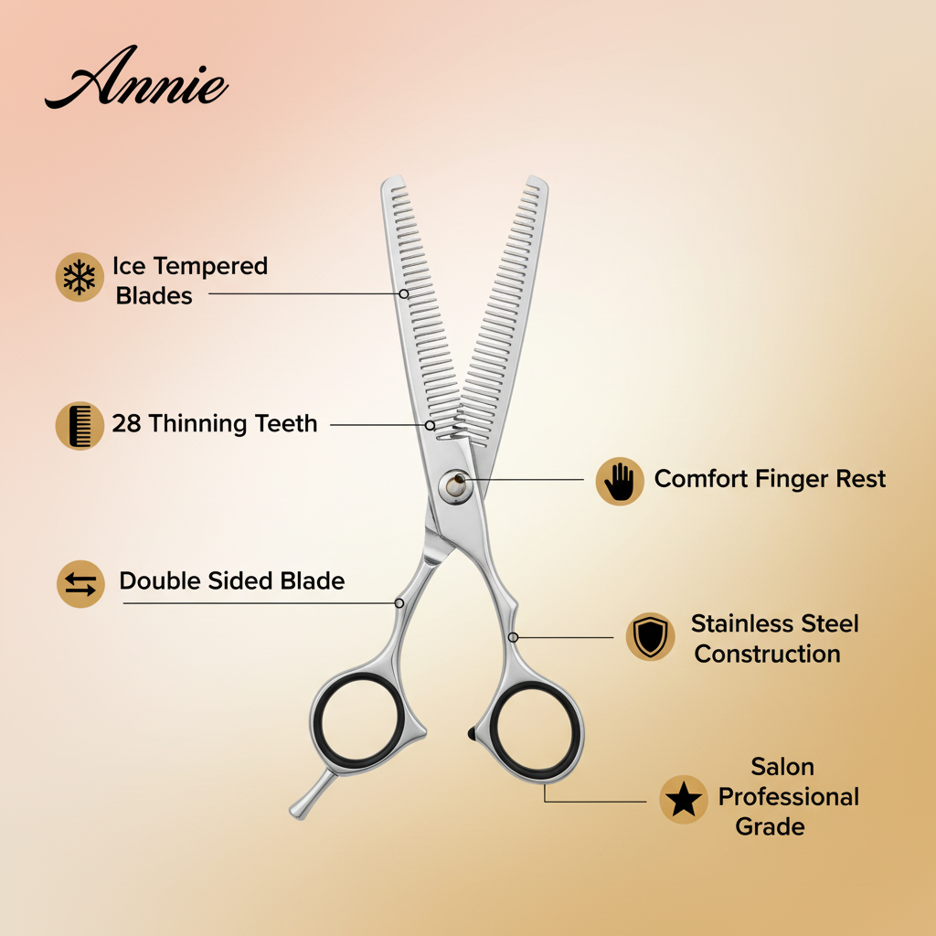 Annie Ice Tempered Stainless Steel Hair Thinning Shears 7 Inch, 1 Count, Silver Annie International, Inc.