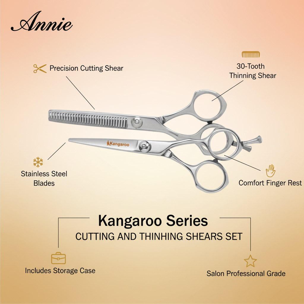 Annie Kangaroo Professional Cutting & Thinning Shears, 2 Piece Set, Silver Annie International, Inc.