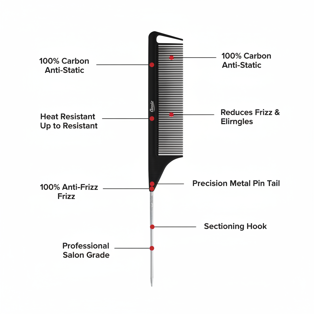 Annie Carbon Fiber Pin Tail Comb, 1 Count Section Comb, Black Annie International, Inc.
