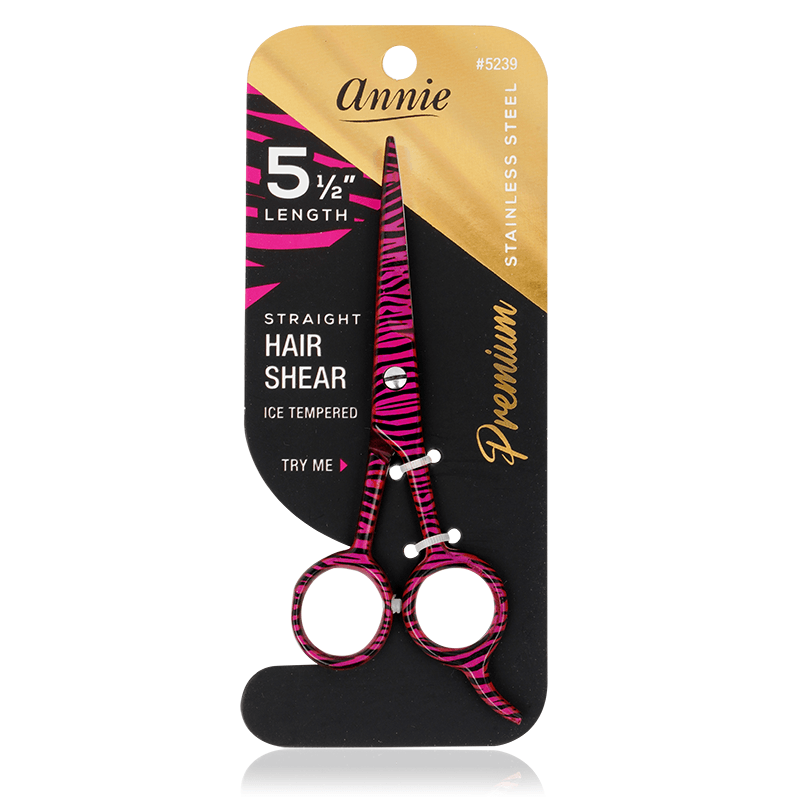 Annie Stainless Steel Straight Hair Shears 5.5 Inch, 1 Count, Pink Zebra Annie International, Inc.