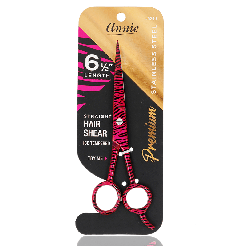 Annie Stainless Steel Straight Hair Shears 6.5 Inch, 1 Count, Pink Zebra Annie International, Inc.