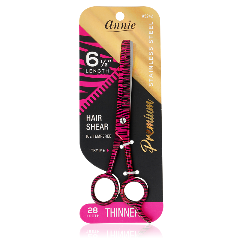 Annie Stainless Steel Thinning Hair Shears 6.5 Inch, 1 Count, Pink Zebra Annie International, Inc.