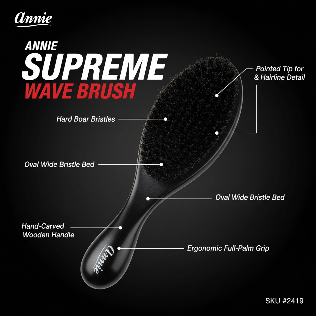 Annie Supreme Wave Brush Hard Boar Bristles, 1 Count, Black Annie International, Inc.