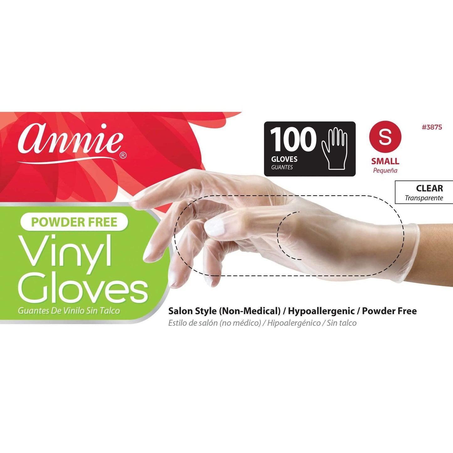 Annie Vinyl Gloves Powder Free, 100 Count Salon Hair Color Dye Gloves, Clear Annie International, Inc.