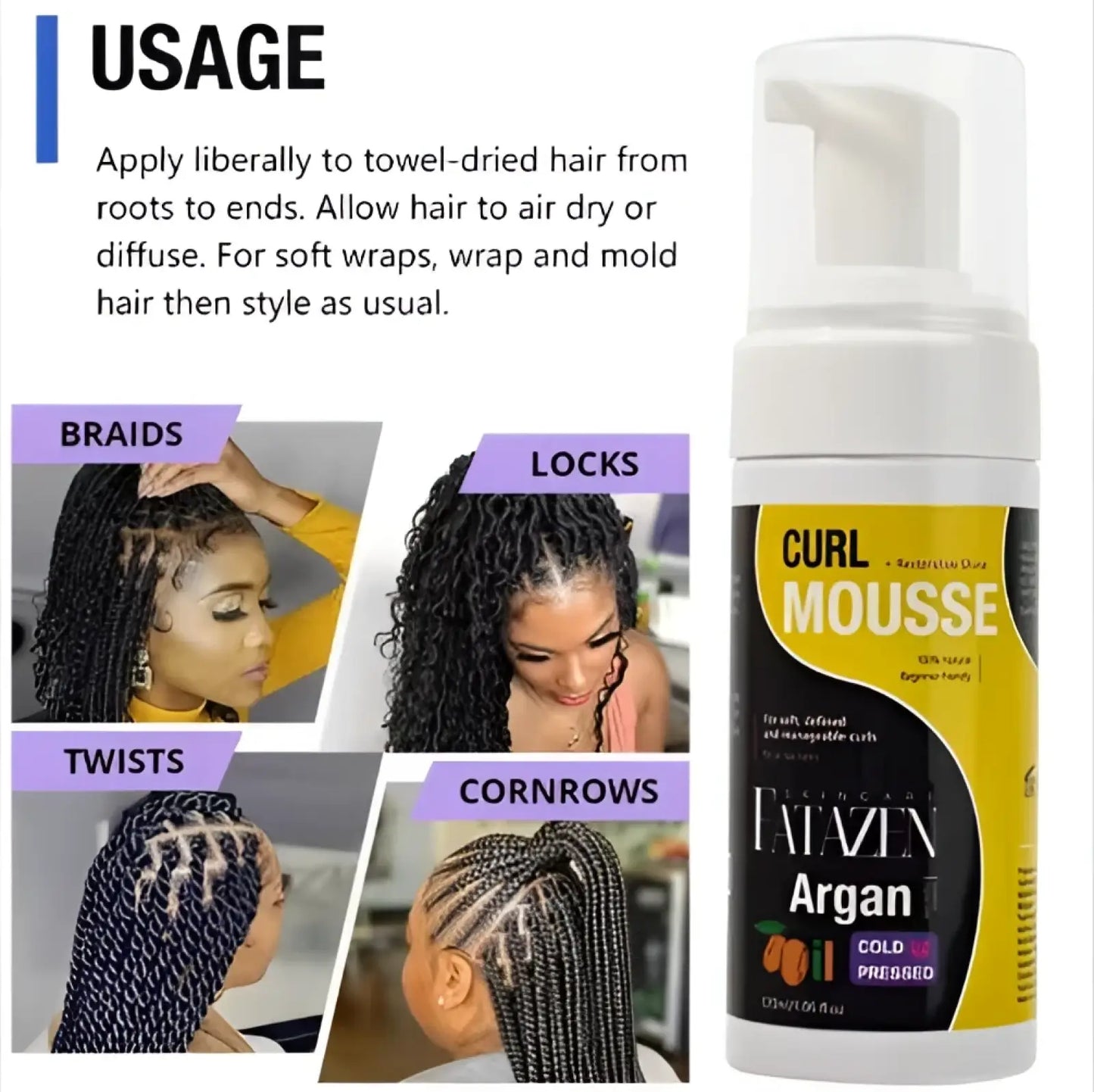 Argan Oil Curl Mousse Strong Hold Hair Styling Foam ARBA Global