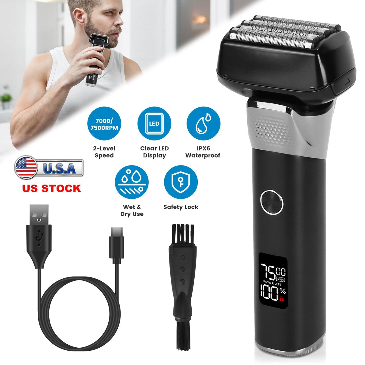 Electric Foil Face Shaver 5-Blade Electric Razor for Men Wet & Dry Jawline Beard Trimmer Precision Sideburn Shavers IPX6 Waterproof with LED DisplayÊC GBruno Store