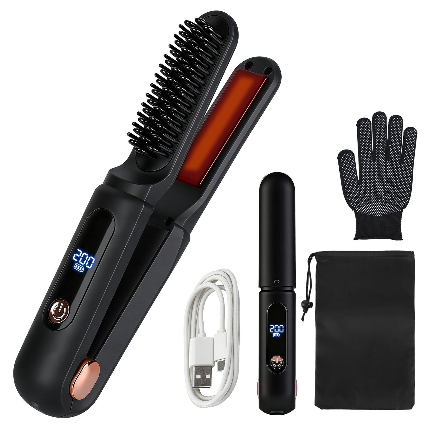 Cordless Hair Straightener Brush 2-in-1 Ceramic Flat Iron GBruno Store