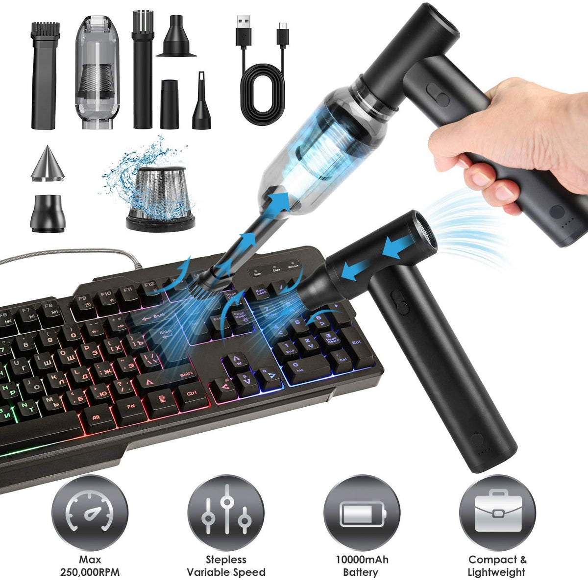 Compressed Air Duster Brushless Motor 250000RPM Stepless Variable Speed 10000mAh Battery Cordless Dust Blower Vacuum Cleaner Portable Jet Dry Blower f GBruno Store