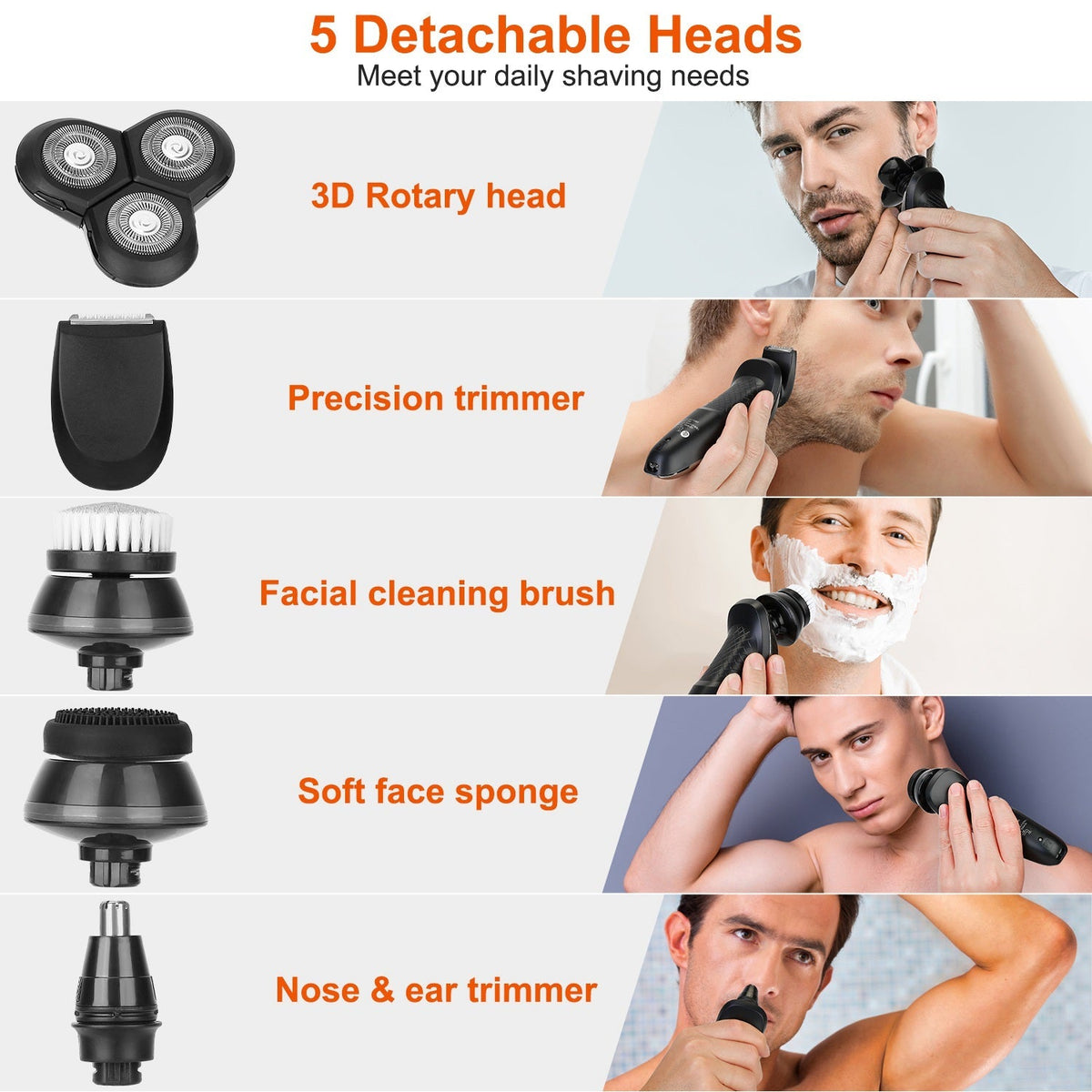5 In 1 Electric Razor Shaver Rechargeable Cordless Head Beard Trimmer Shaver Kit IPX6 Waterproof Dry Wet Grooming Kit GBruno Store