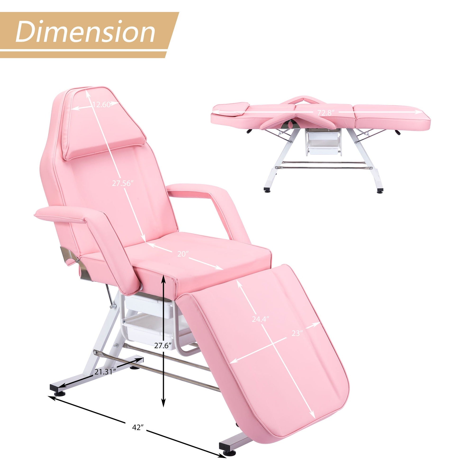 72.8" Massage Salon Tattoo Chair With Two Trays Esthetician Bed With Hydraulic Stool, Multi-Purpose 3-Section Facial Bed Table, Adjustable Beauty Barber Spa Beauty Equipment HouseOfZazla