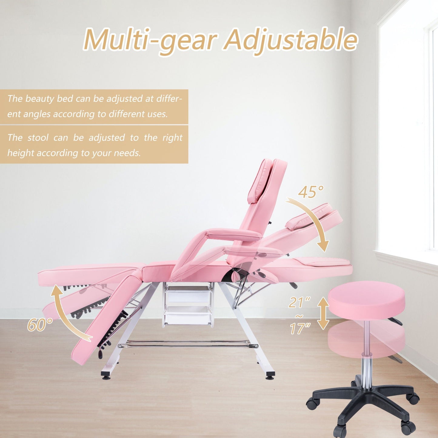 72.8" Massage Salon Tattoo Chair With Two Trays Esthetician Bed With Hydraulic Stool, Multi-Purpose 3-Section Facial Bed Table, Adjustable Beauty Barber Spa Beauty Equipment HouseOfZazla