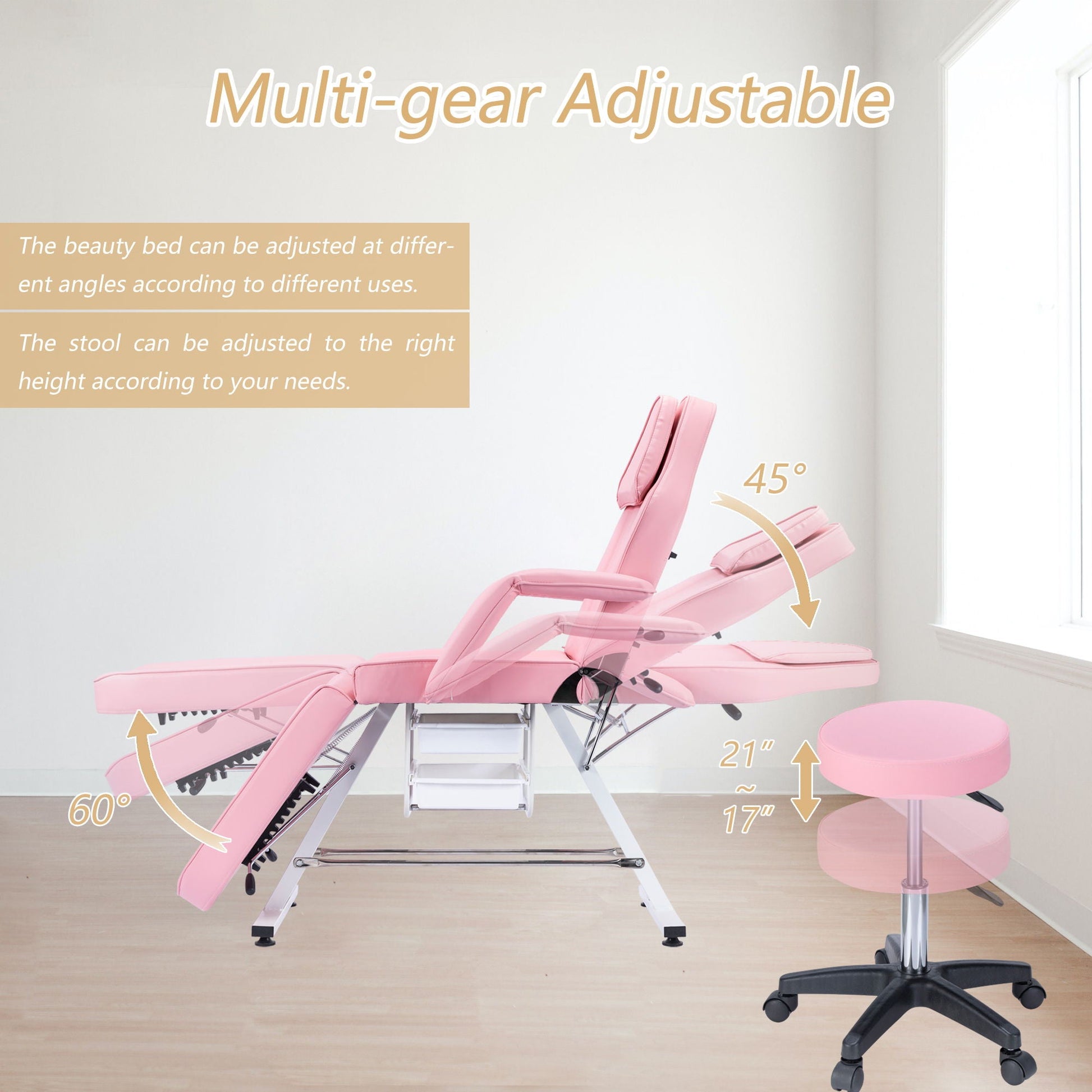 72.8" Massage Salon Tattoo Chair With Two Trays Esthetician Bed With Hydraulic Stool, Multi-Purpose 3-Section Facial Bed Table, Adjustable Beauty Barber Spa Beauty Equipment HouseOfZazla