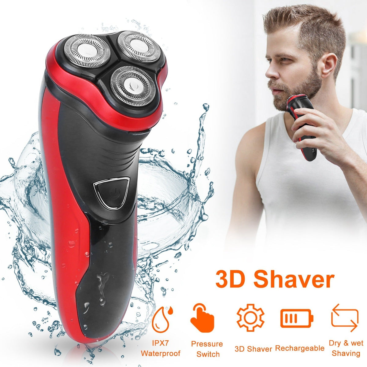 Electric Shaver Razor for Men IPX7 Waterproof Beard Trimmer 3D Rechargeable Painless Rotary Shaver with Pop up Trimmer 2 in 1 Electric Shaver GBruno Store