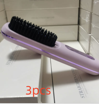 2 In 1 Straight Hair Comb Wireless Hair Straightener Brush Hair Fast Heating Portable Hot Curler USB Charging Elyvora LLC