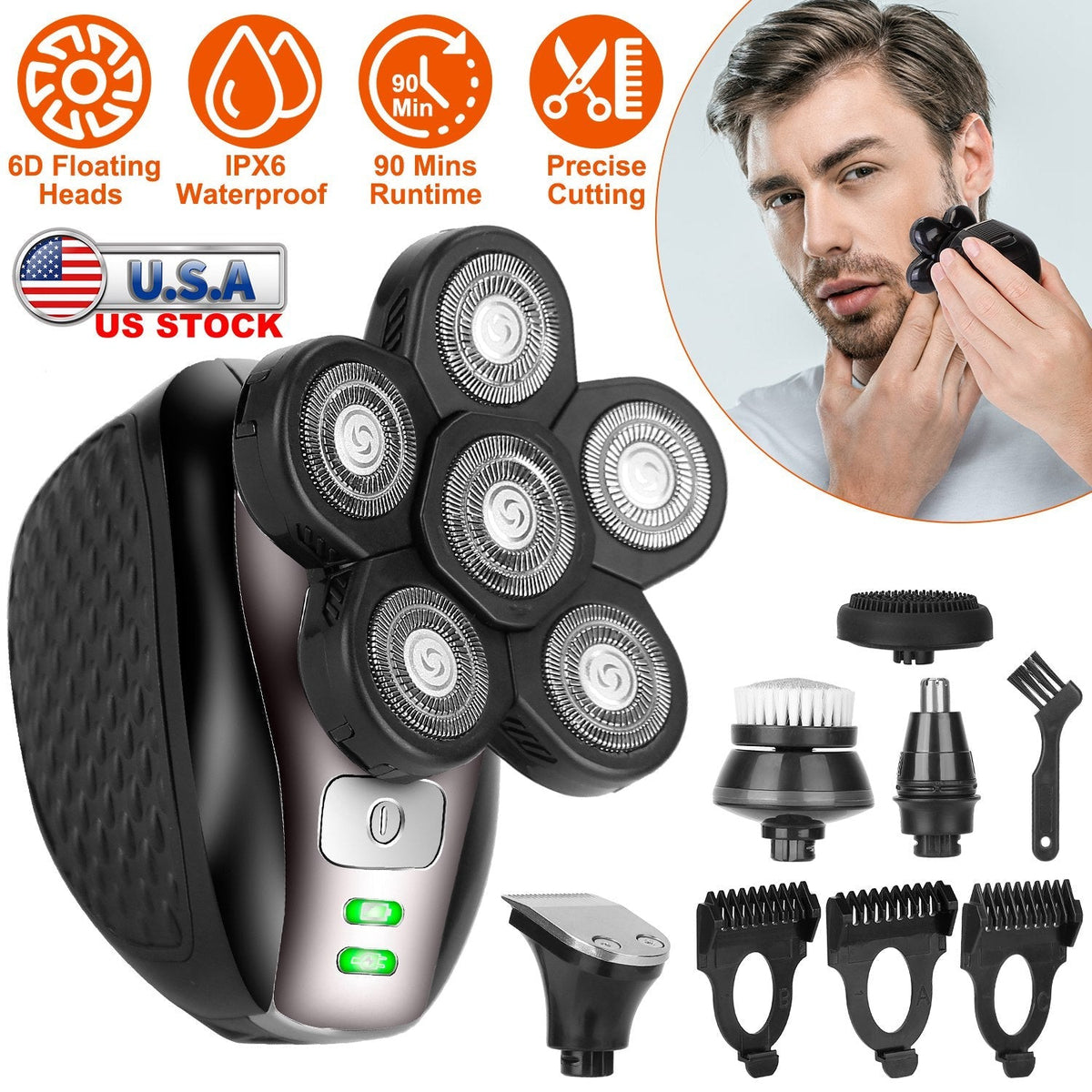 5 In 1 Electric Razor For Bald Men Rechargeable Cordless Head Beard Trimmer Shaver Kit IPX6 Waterproof Dry Wet Grooming Kit with 3 Combs GBruno Store