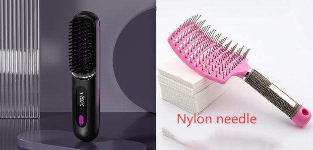 2 In 1 Straight Hair Comb Wireless Hair Straightener Brush Hair Fast Heating Portable Hot Curler USB Charging My Store