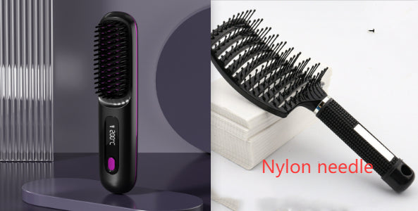 2 In 1 Straight Hair Comb Wireless Hair Straightener Brush Hair Fast Heating Portable Hot Curler USB Charging Elyvora LLC