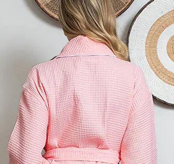 Women’s Waffle Piping Bathrobe – Lightweight Spa-Style Comfort Lotus Linen