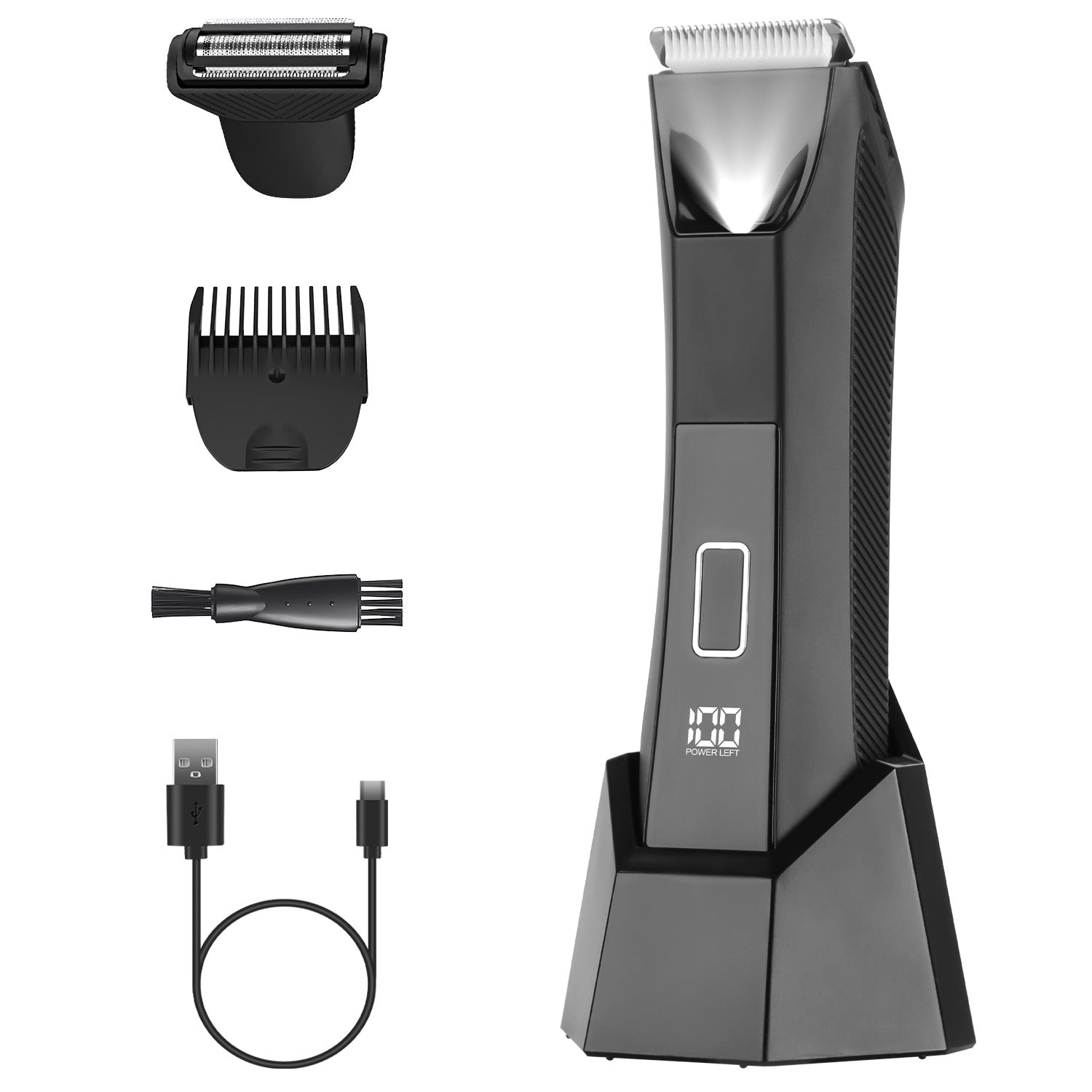 2-in-1 Electric Body Trimmer for Men, Cordless Beard & Groin Shaver, Waterproof IPX7 Razor with LED & LCD Display VYSN